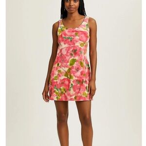 Retro anthro mini dress pink floral sheath sundress